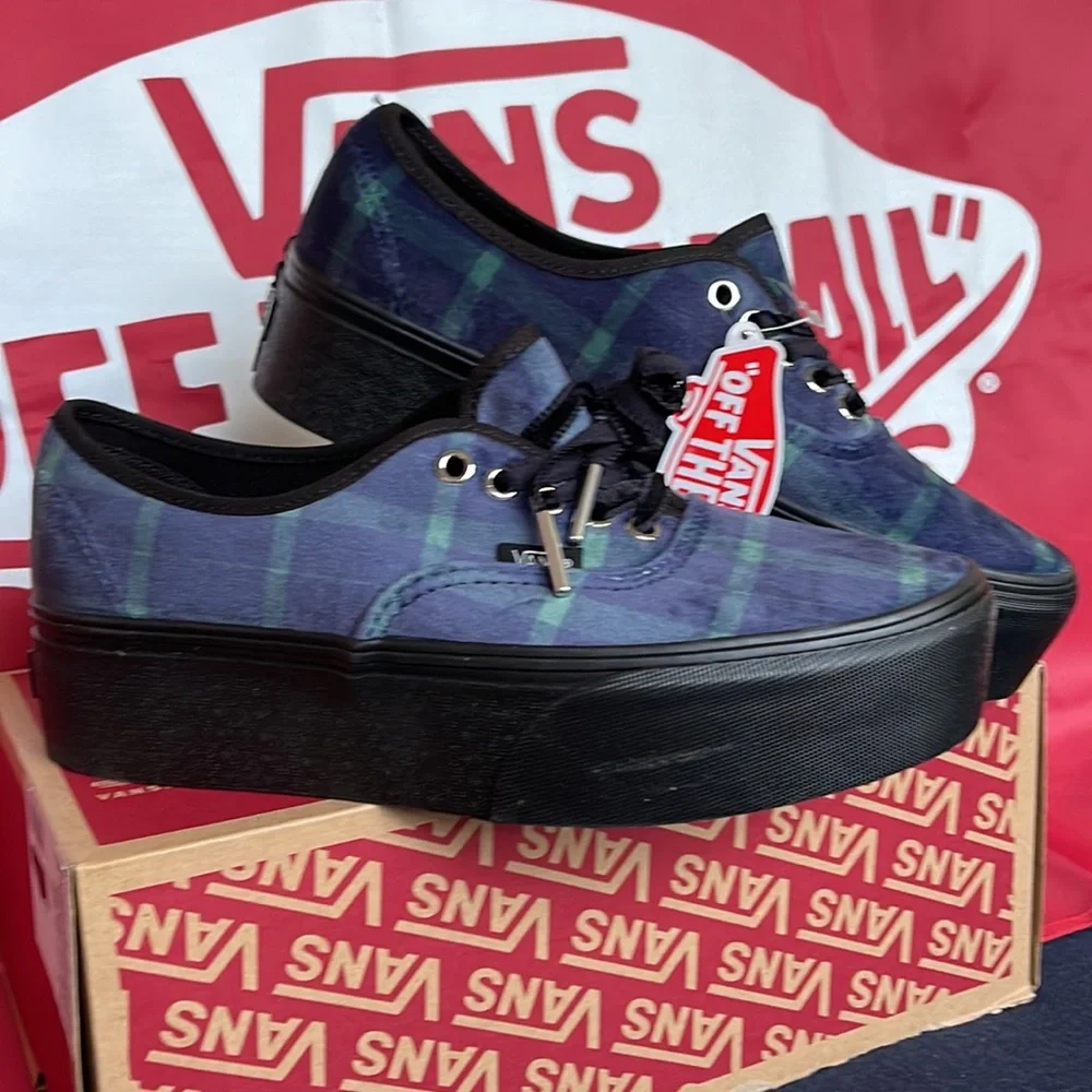 Vans Authentic Stacked Velvet Plaid Green/Black VNOA5KXX203 WMNS Platforms